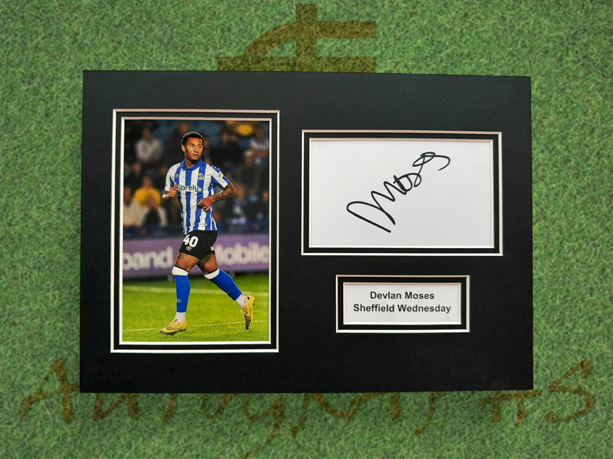 Devlan Moses Signed A4 White Card Mount - Sheffield Wednesday