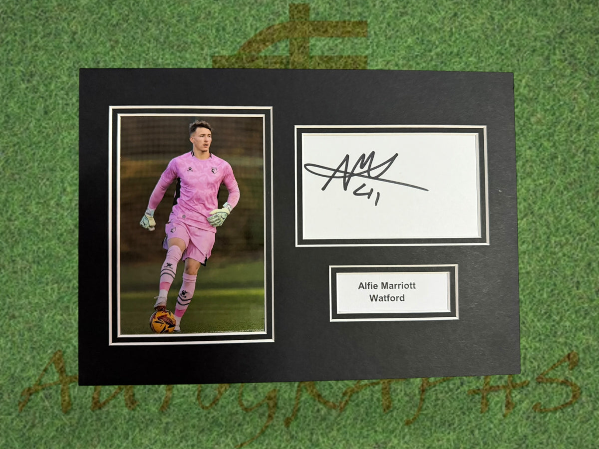 Alfie Marriott Signed A4 White Card Mount - Watford