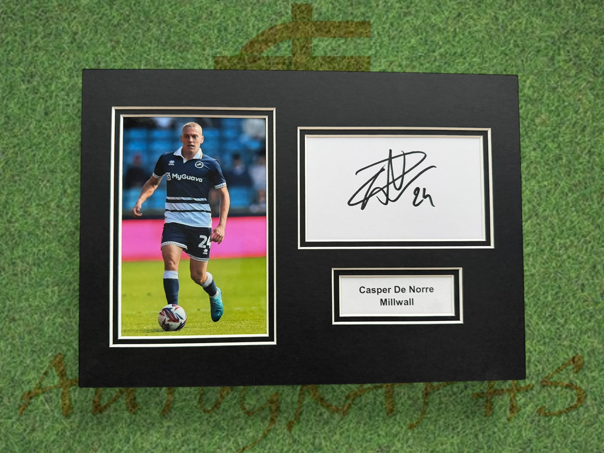 Casper De Norre Signed A4 White Card Mount - Millwall