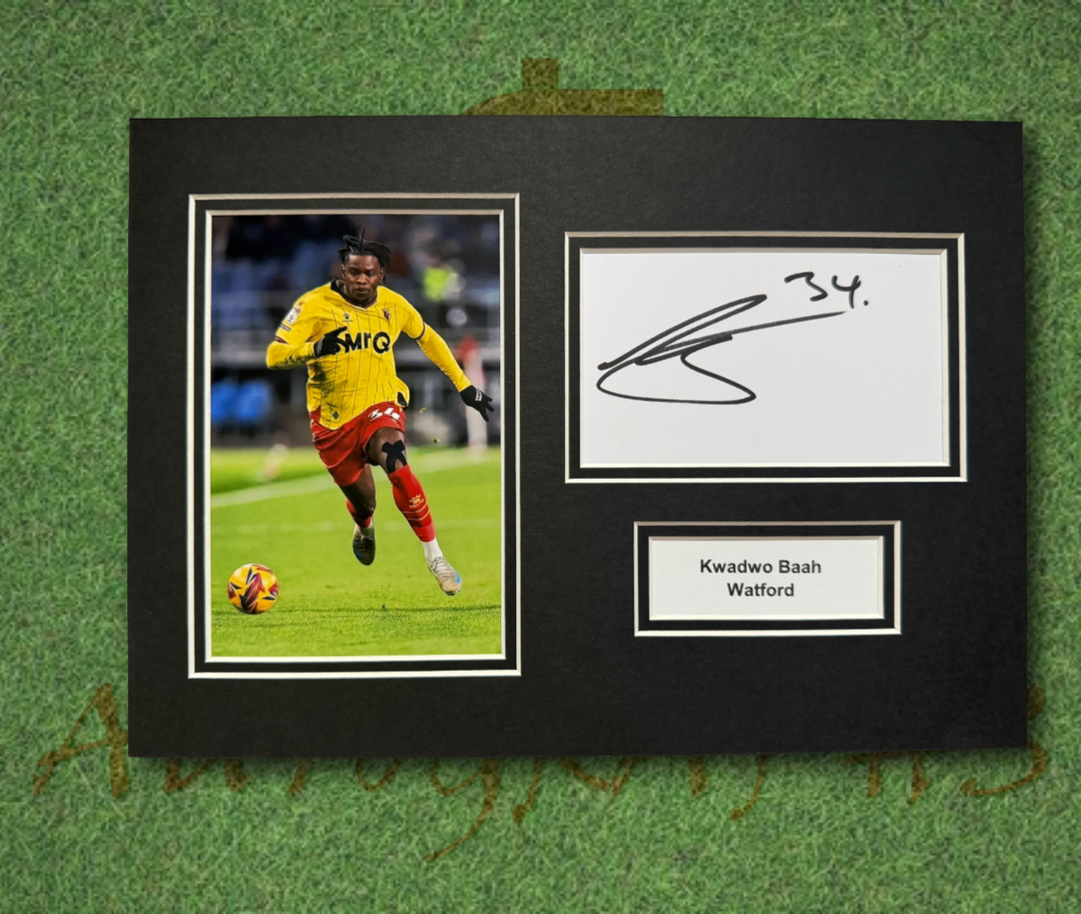 Kwadwo Baah Watford Signed Presentation Mount Display-ZCL Autographs