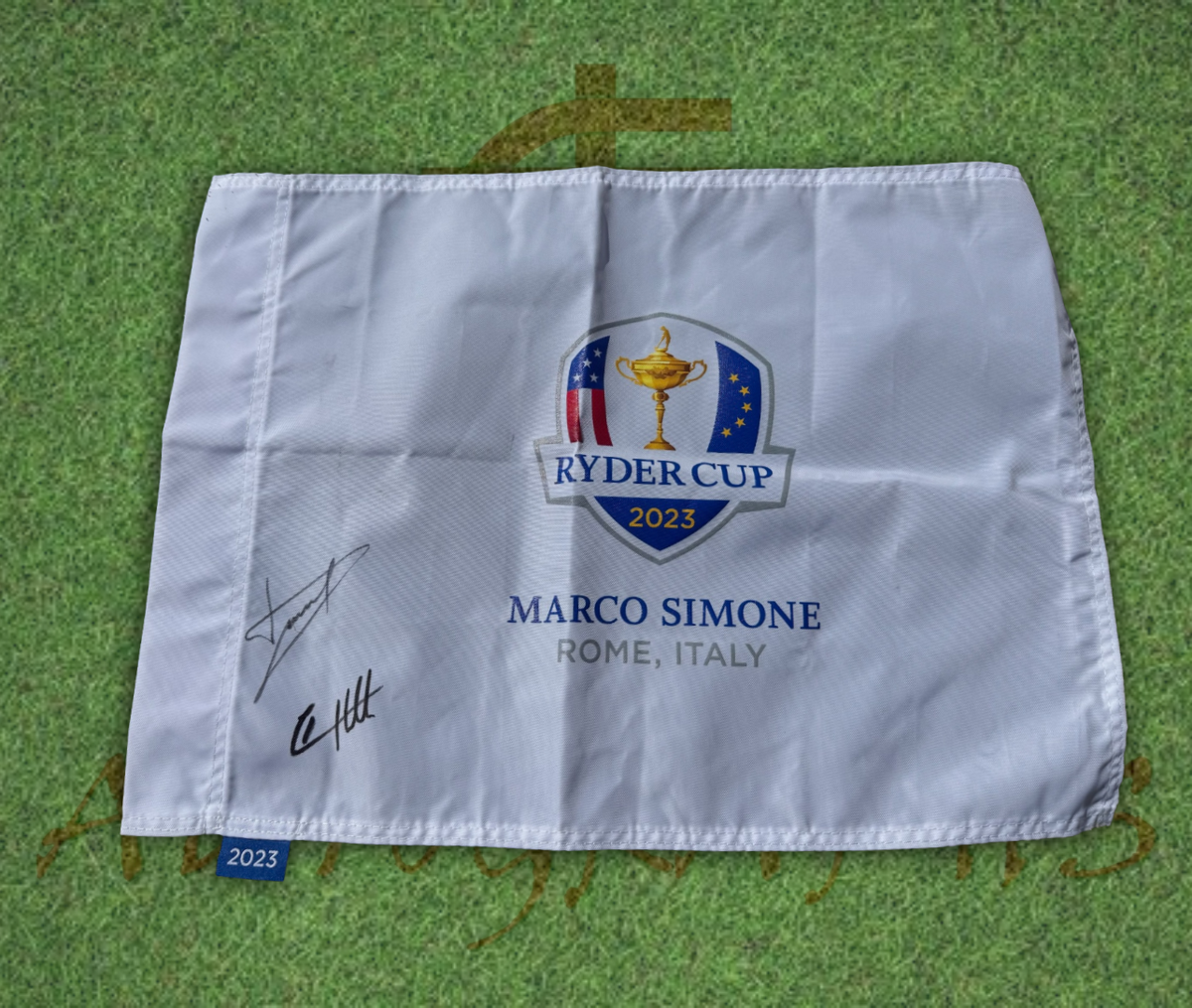 Luke Donald and Tyrrell Hatton Signed 2023 Ryder Cup Flag