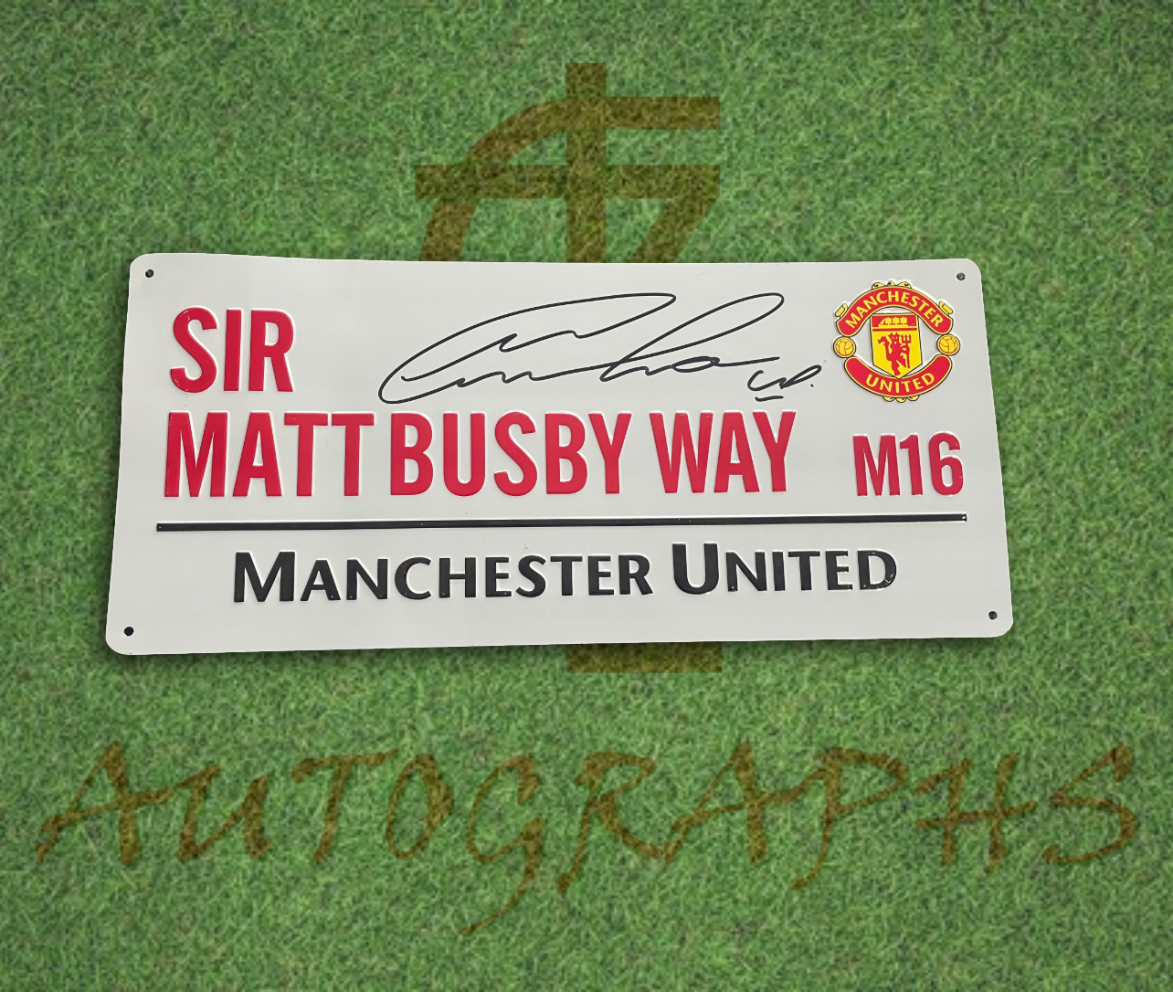 Matheus Cunha Signed Manchester United Sir Matt Busby Way Street Sign Autograph-Signed Street Sign-ZCL Autographs-ZCL Autographs
