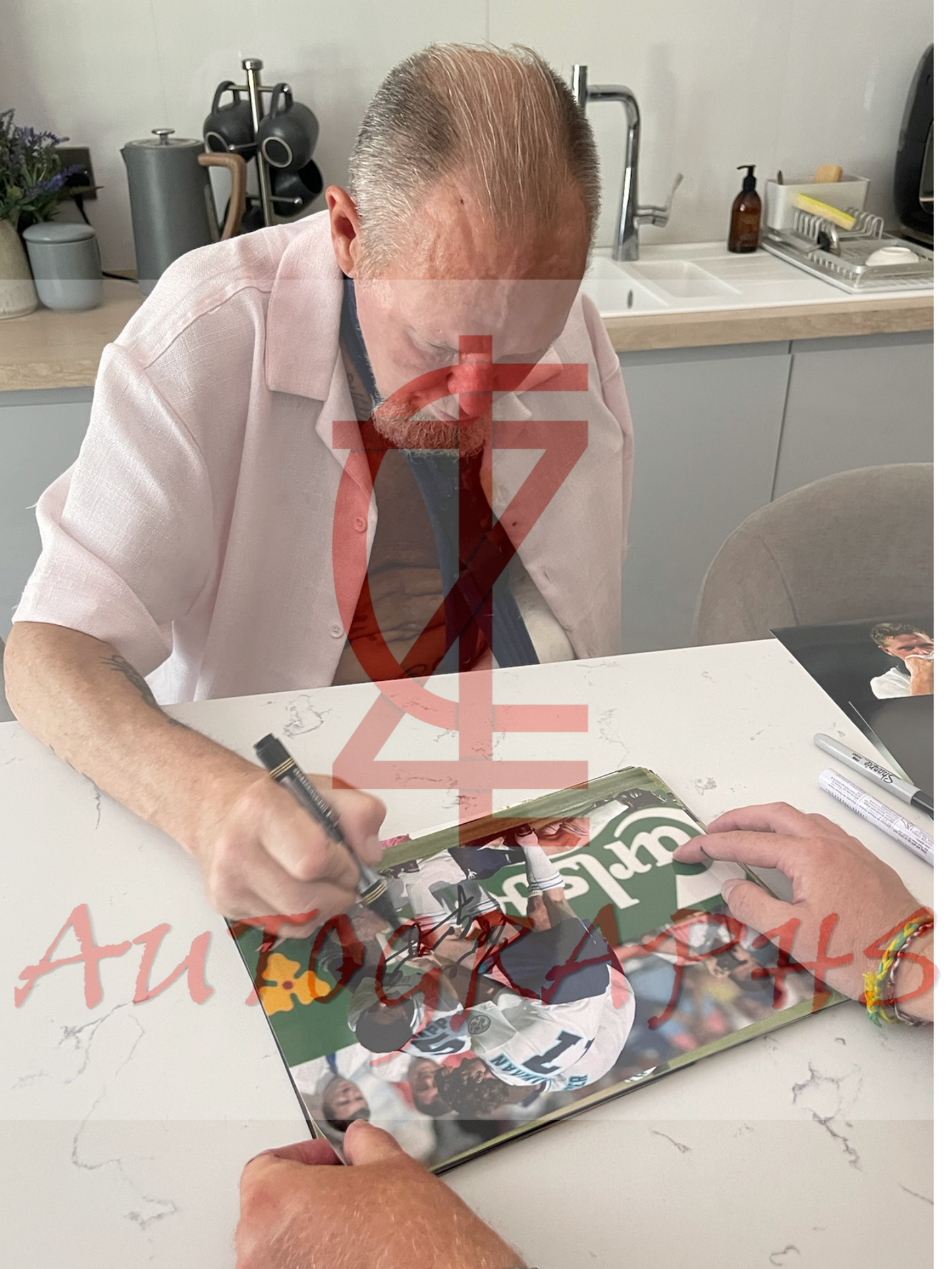 Paul Gazza Gascoigne Signed England Dentist Chair Celebration A4 Photo Proof 2