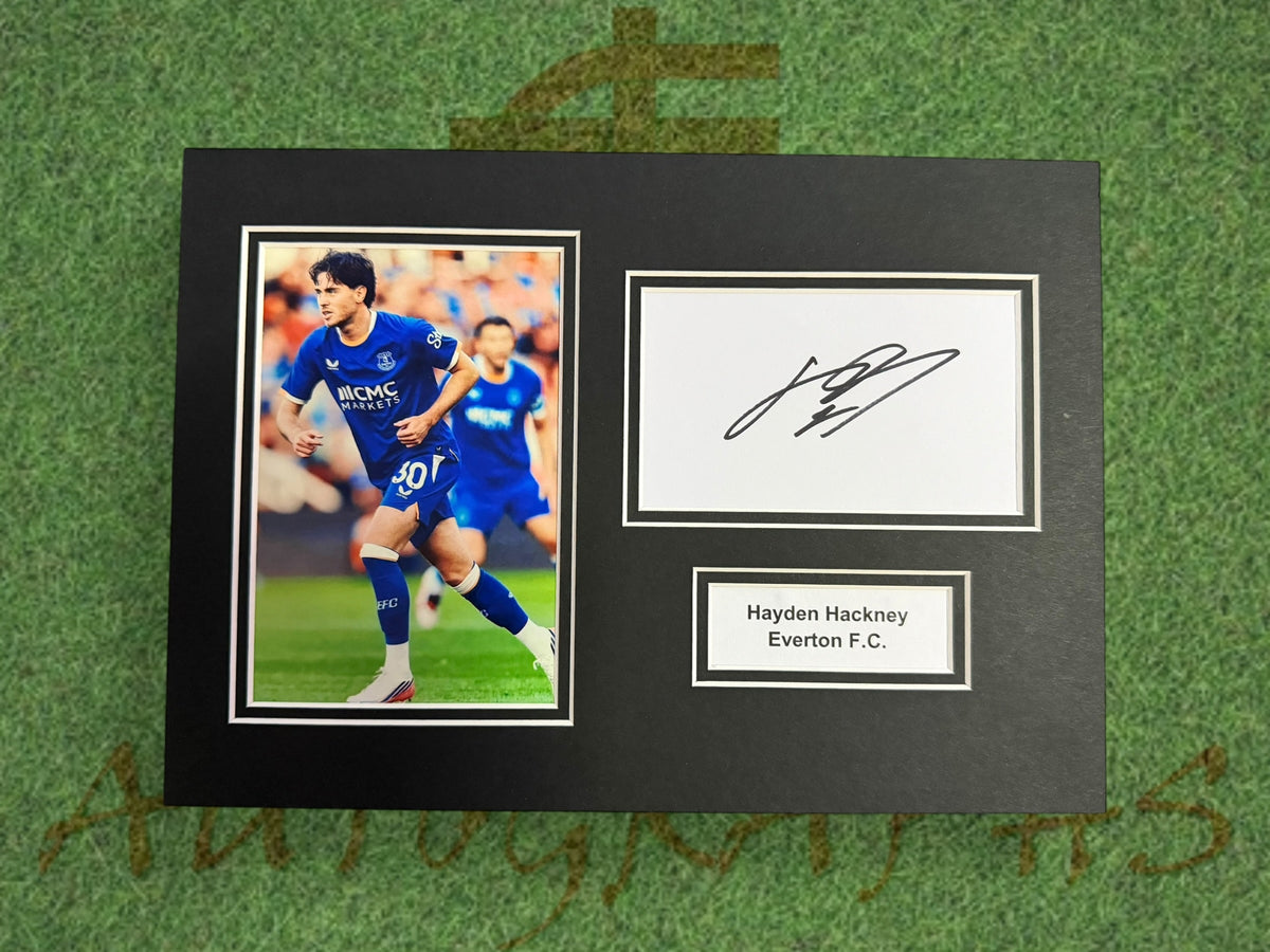 Hayden Hackney Signed A4 White Card Mount - Everton