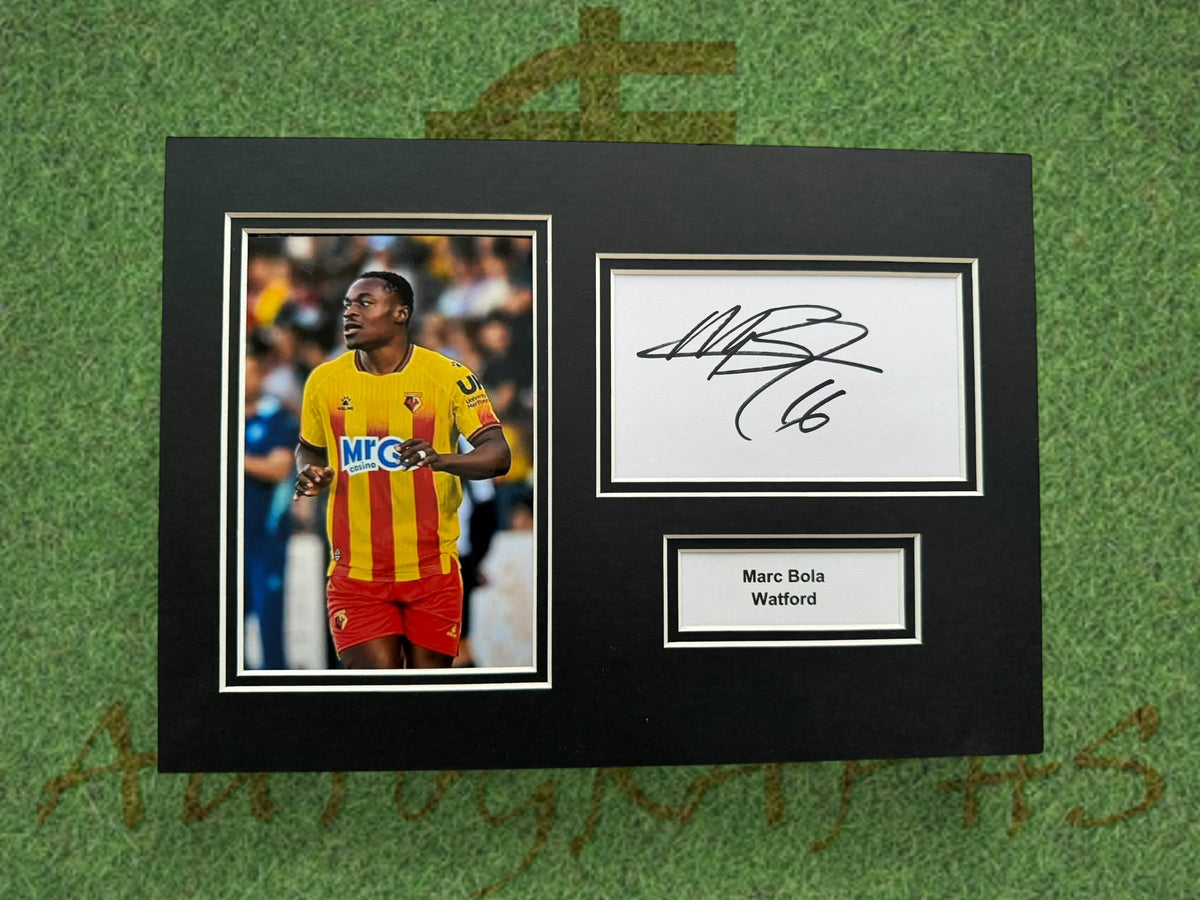 Marc Bola Signed A4 White Card Mount - Watford