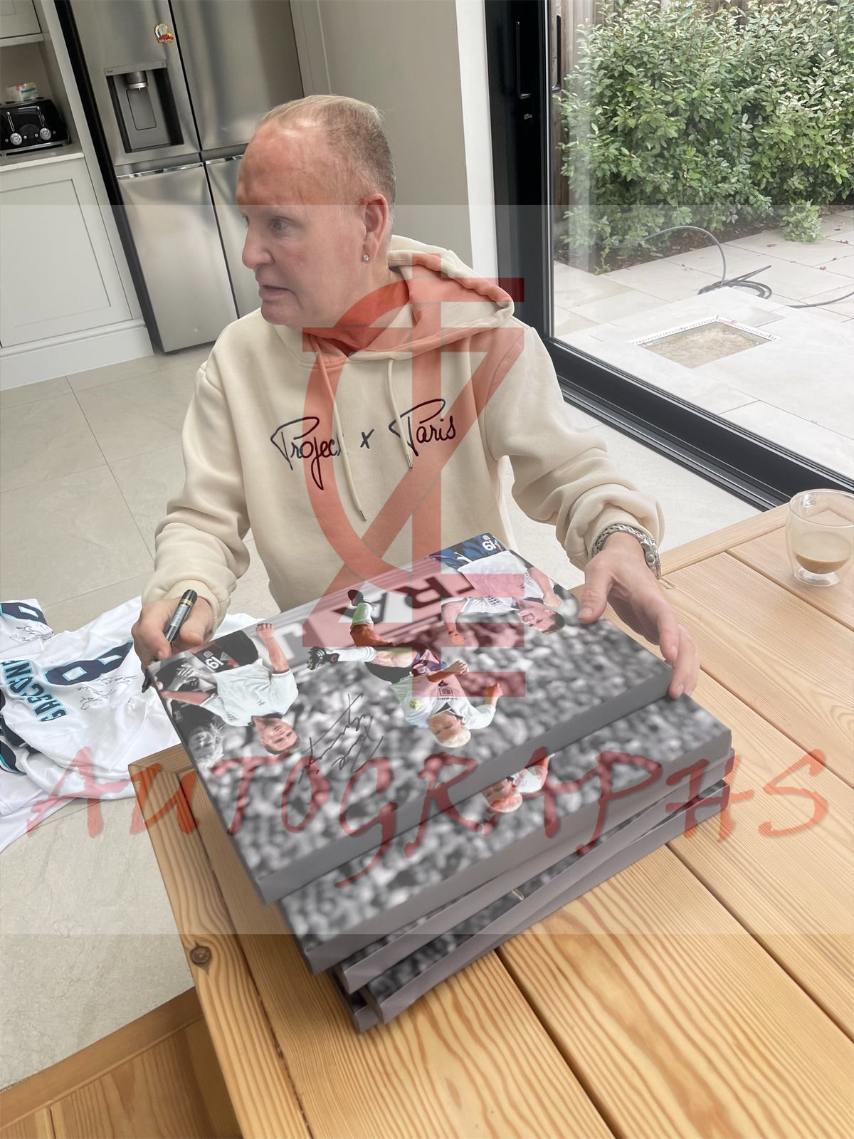 Paul Gascoigne Signed England Football Canvas Montage 16x12