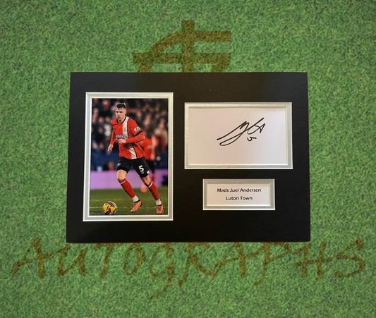 Mads Juel Andersen Luton Town Football Club Signed Presentation Mount Display
