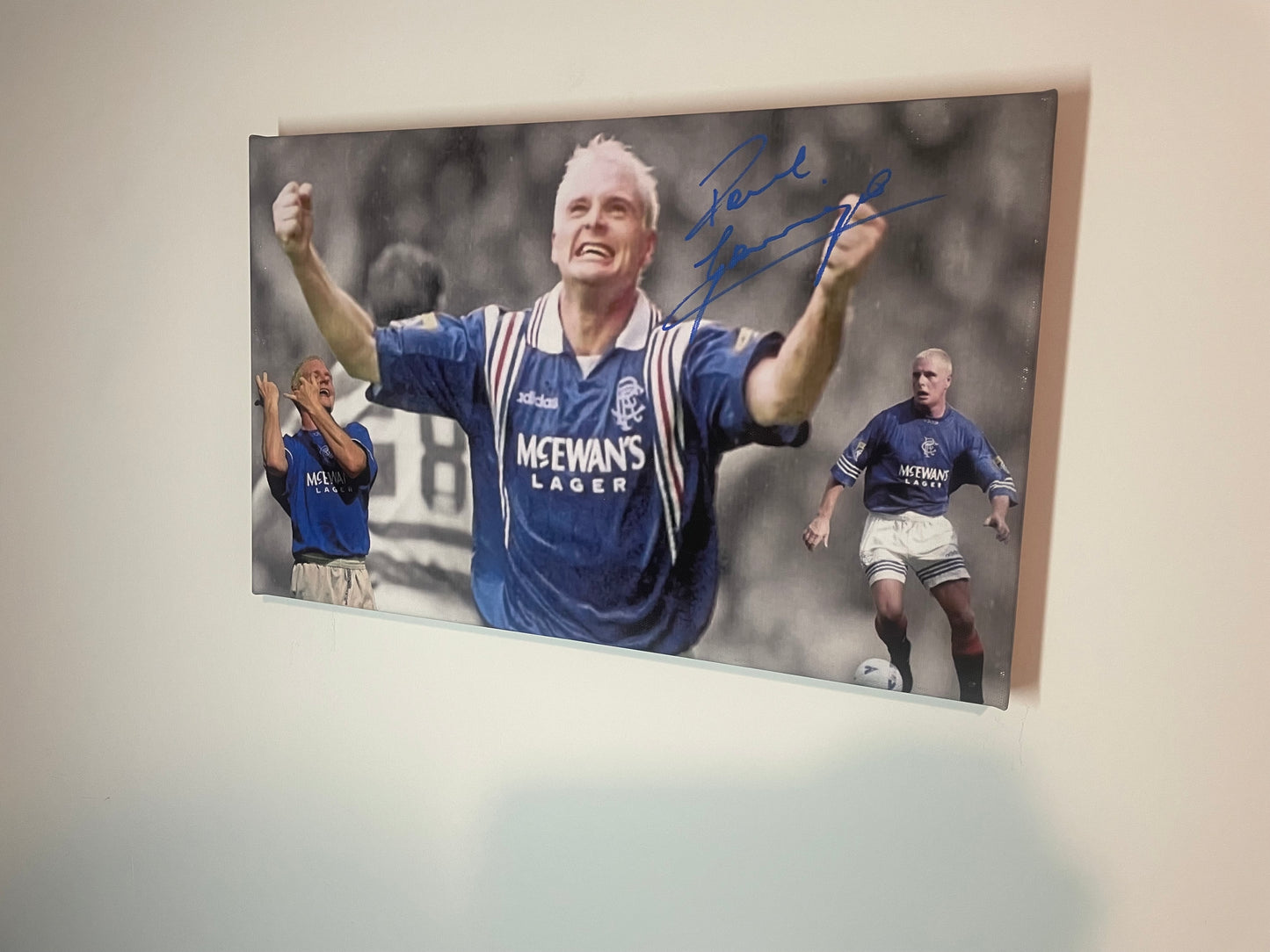 Paul Gascoigne Signed Rangers Football Canvas Montage 16x10