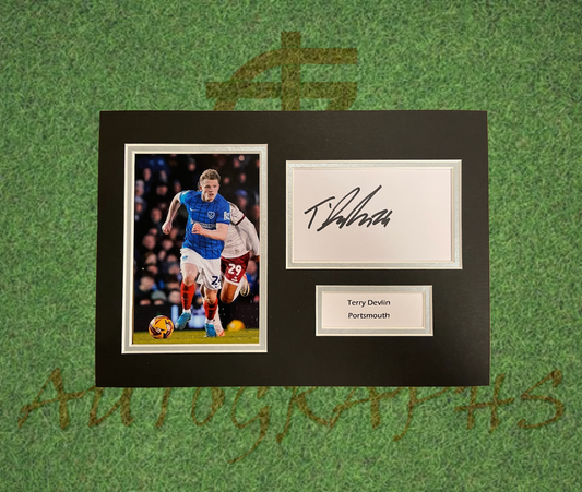 Terry Devlin Portsmouth Football Club Signed Presentation Mount Display
