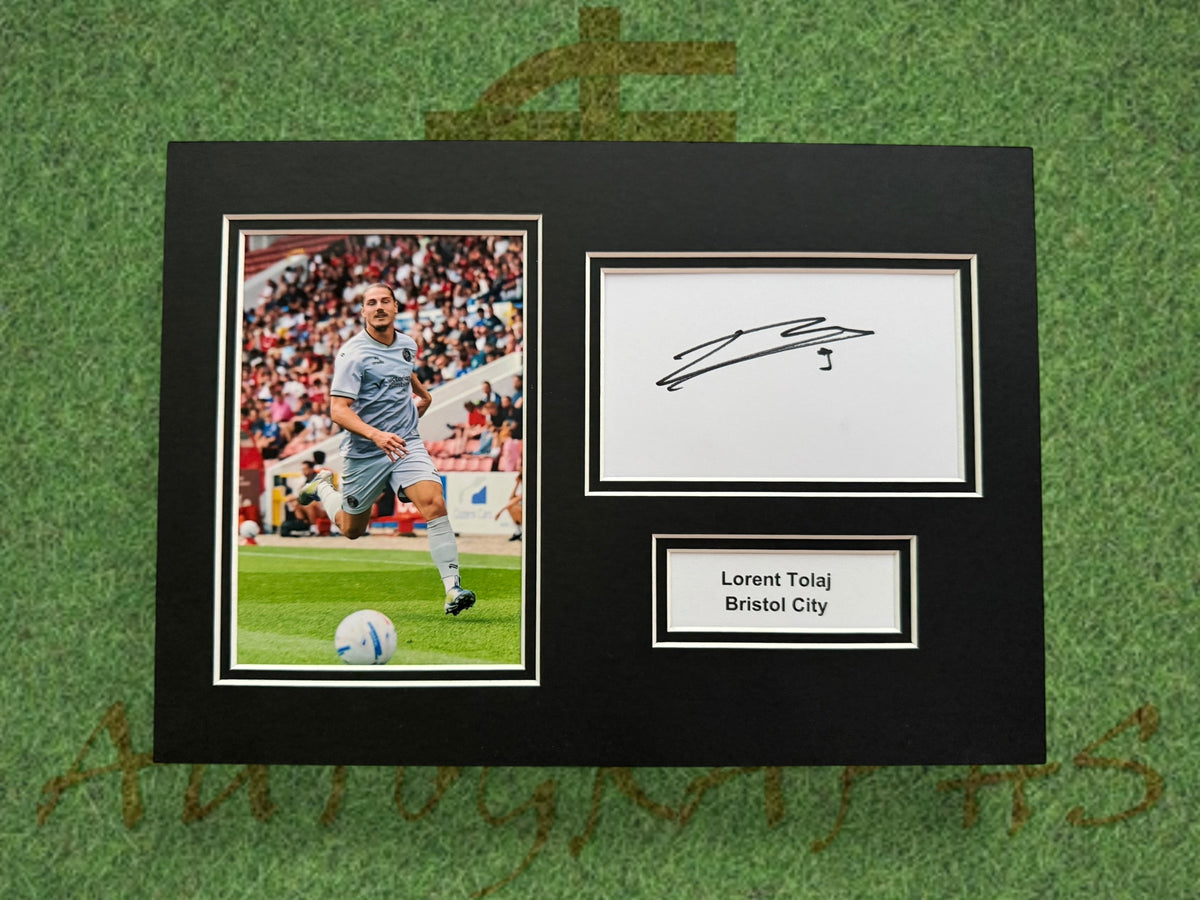 Lorent Tolaj Signed A4 White Card Mount - Bristol City