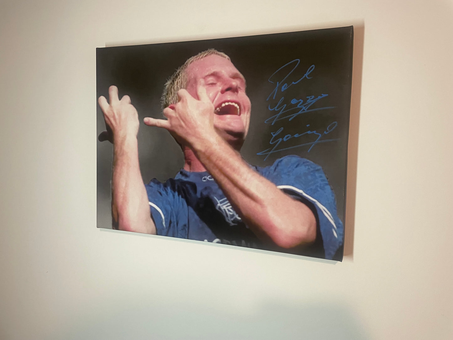 Paul Gascoigne Signed Rangers Flute Football Canvas 16x12