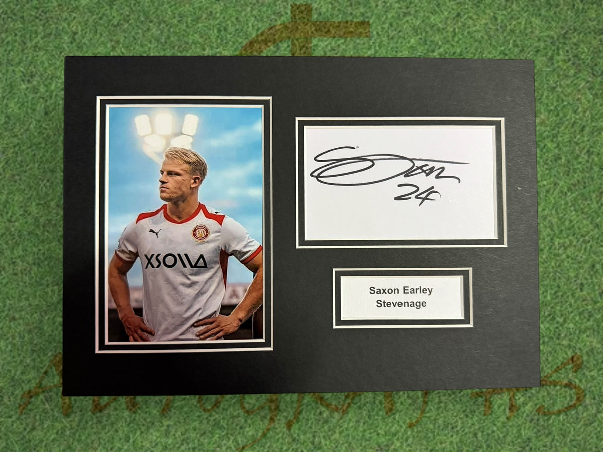 Saxon Earley Signed A4 White Card Mount - Stevenage