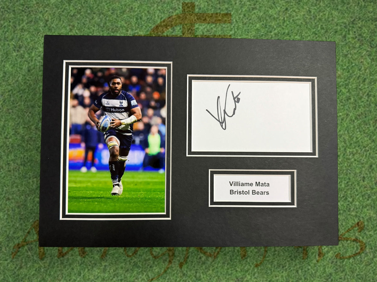 Villiame Mata Signed A4 White Card Mount - Bristol Bears