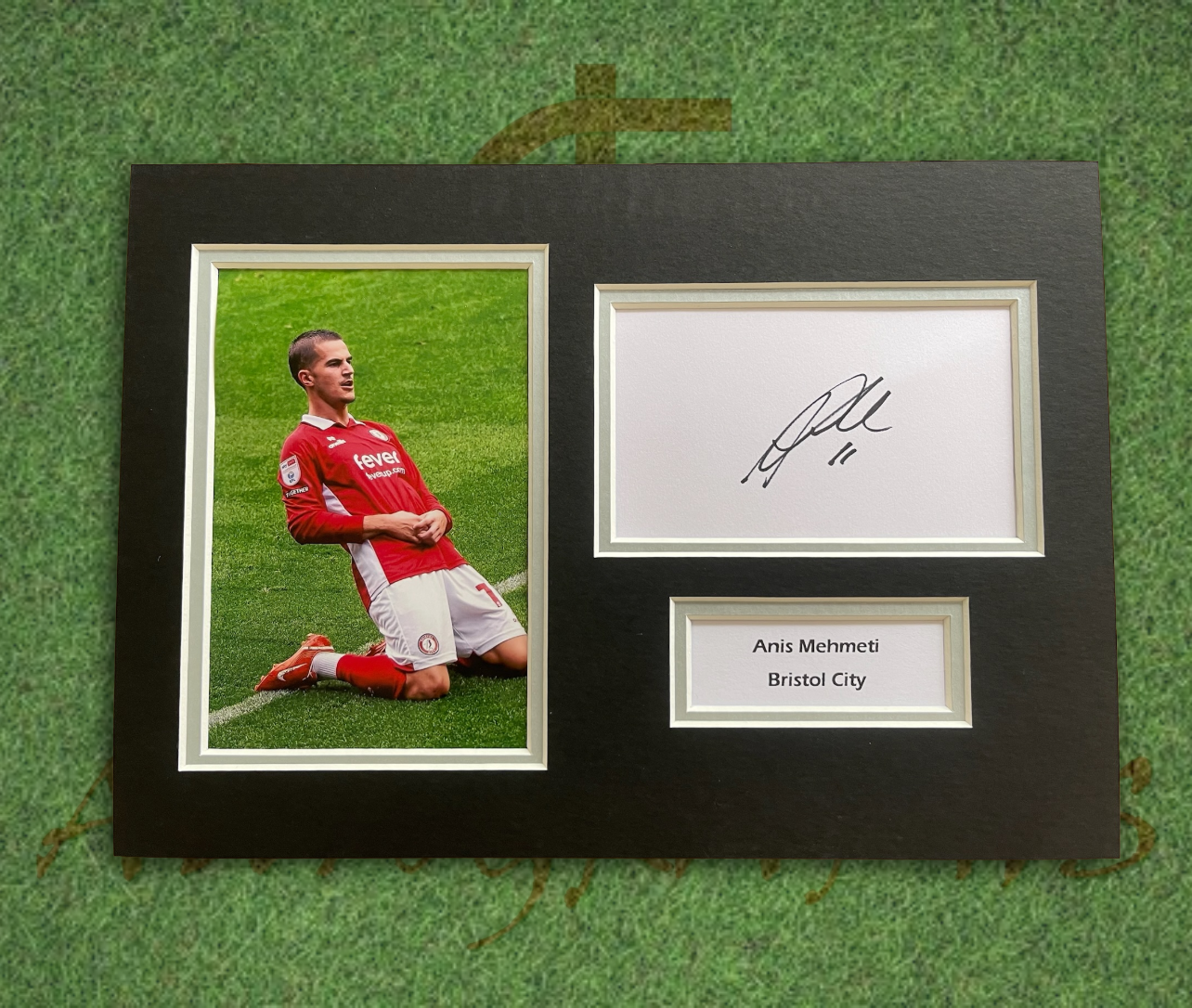 Anis Mehmeti Bristol City Signed Presentation Mount Display-Signed Presentation Display-ZCL Autographs-Knee slide-ZCL Autographs