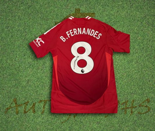 Bruno Fernandes Signed Manchester United Football Club 2024/25 Home Shirt Short Sleeve Pro Shirt