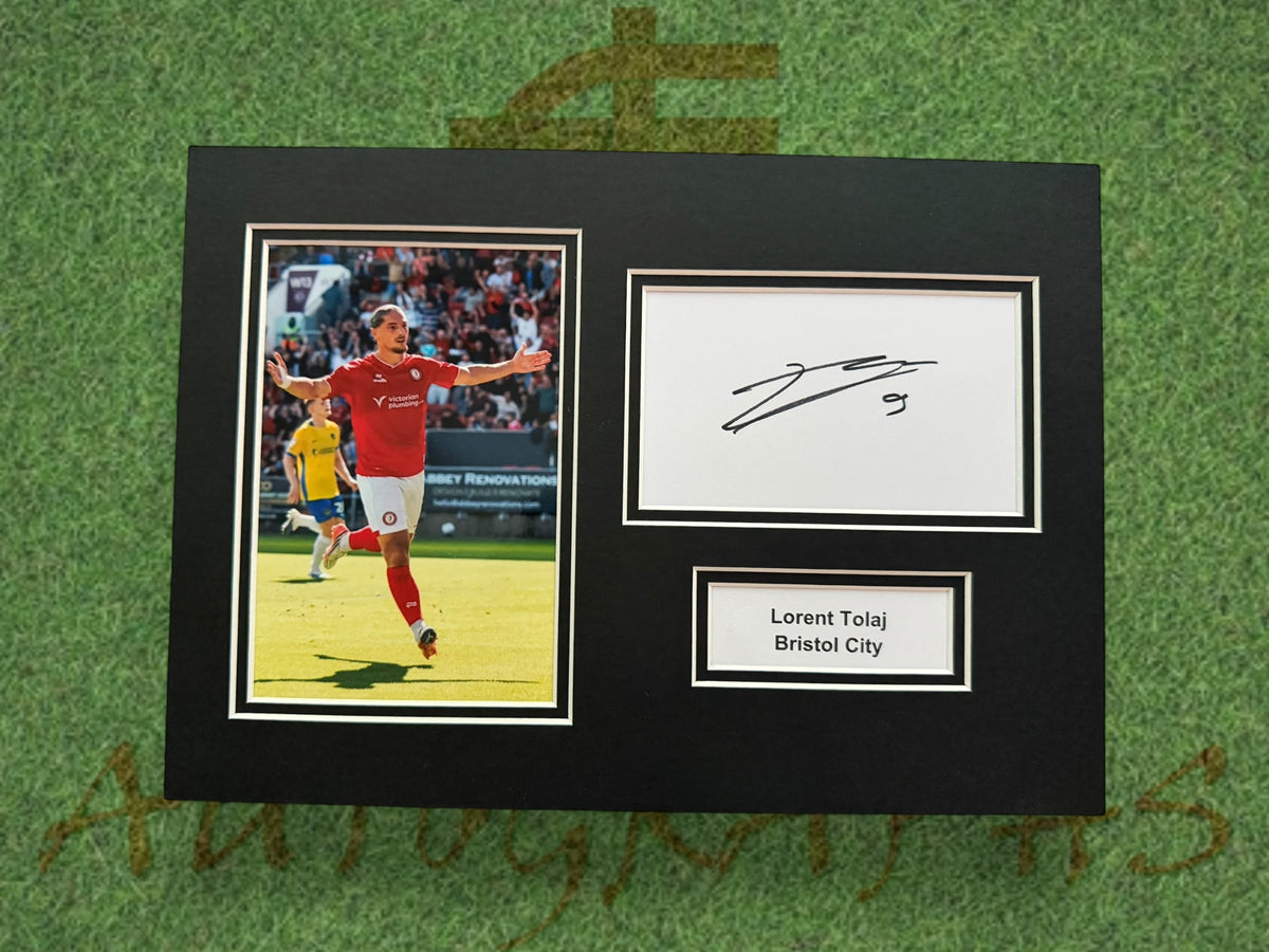 Lorent Tolaj Signed A4 White Card Mount - Bristol City