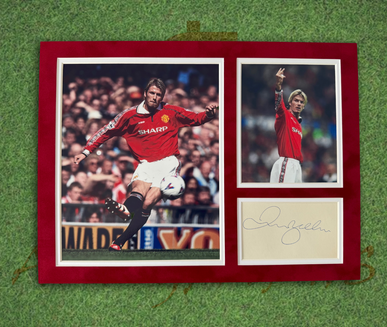 David Beckham Signed Manchester United Suedette Display Mount