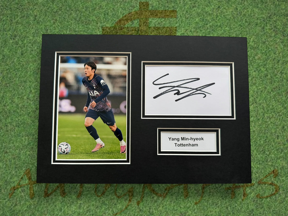 Yang Min-hyeok Signed A4 White Card Mount - Tottenham