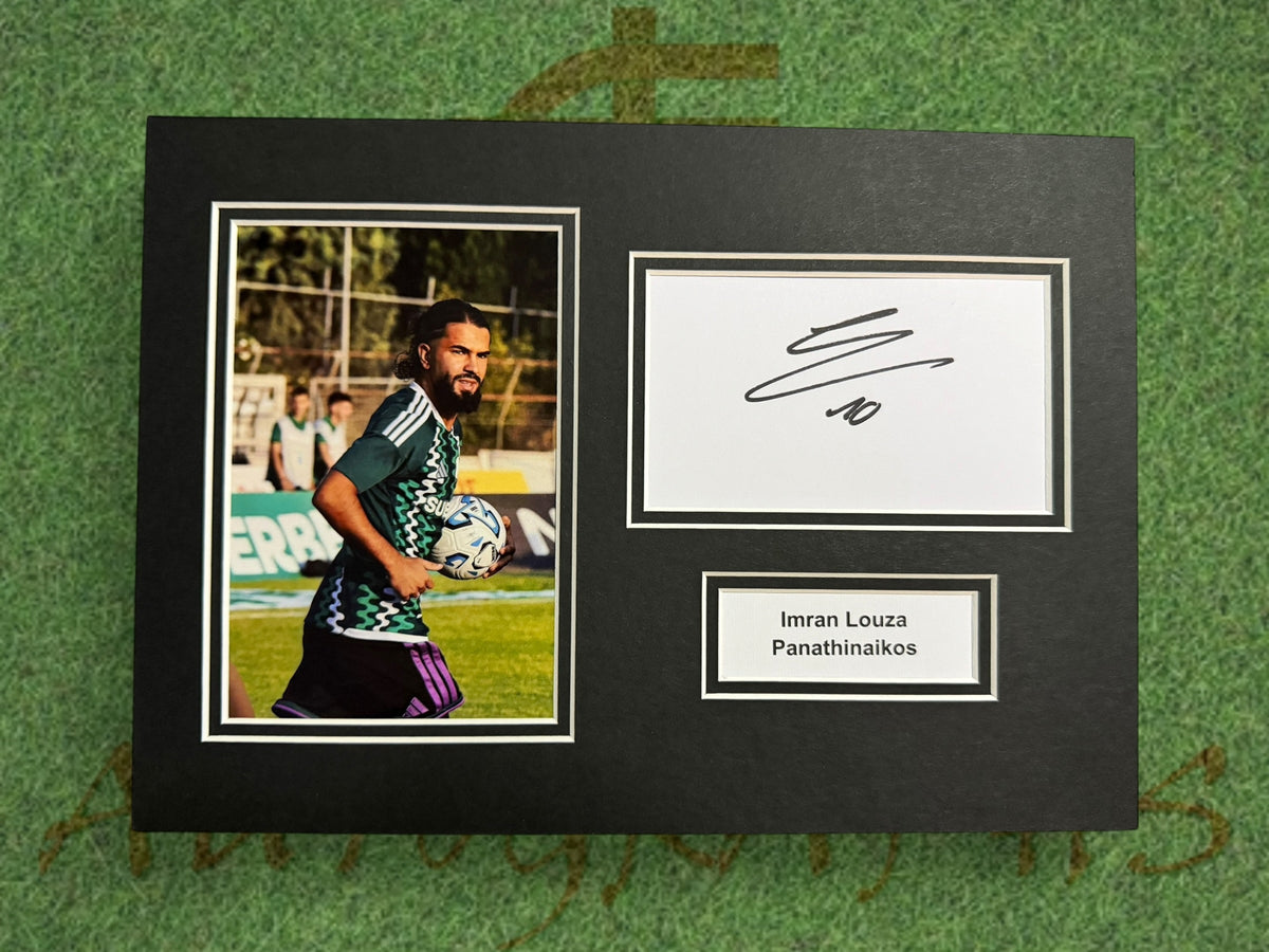 Imran Louza Signed A4 White Card Mount - Panathinaikos