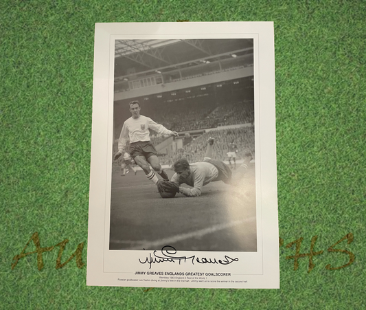 Jimmy Greaves Signed 19.5x14 England Football Poster