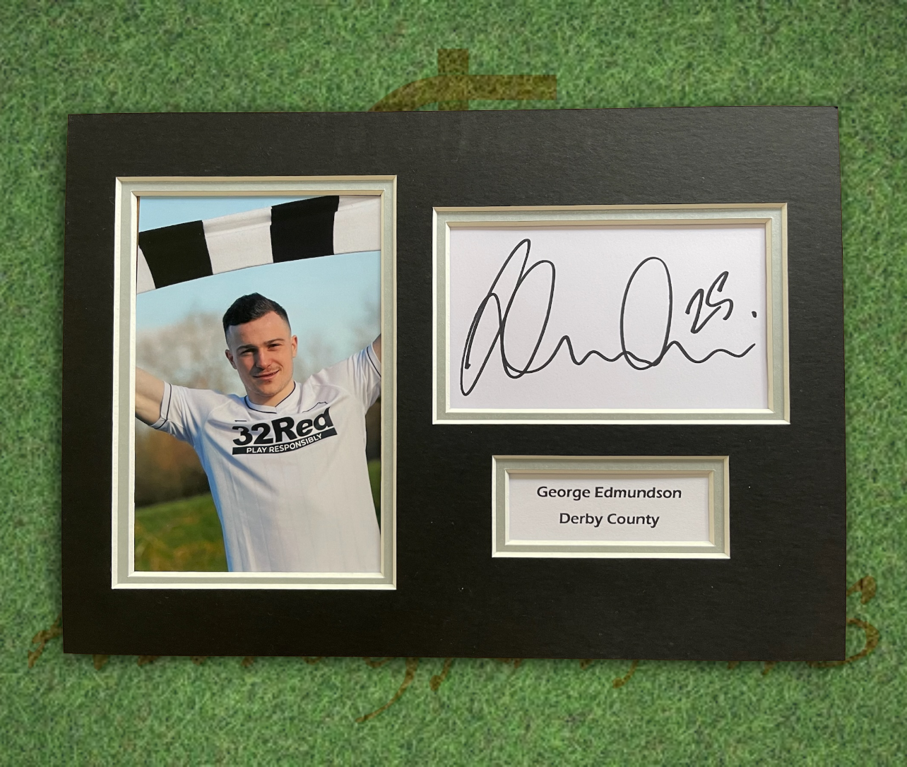 George Edmundson Derby County Football Club Signed Presentation Mount Display-Signed Presentation Display-ZCL Autographs-ZCL Autographs