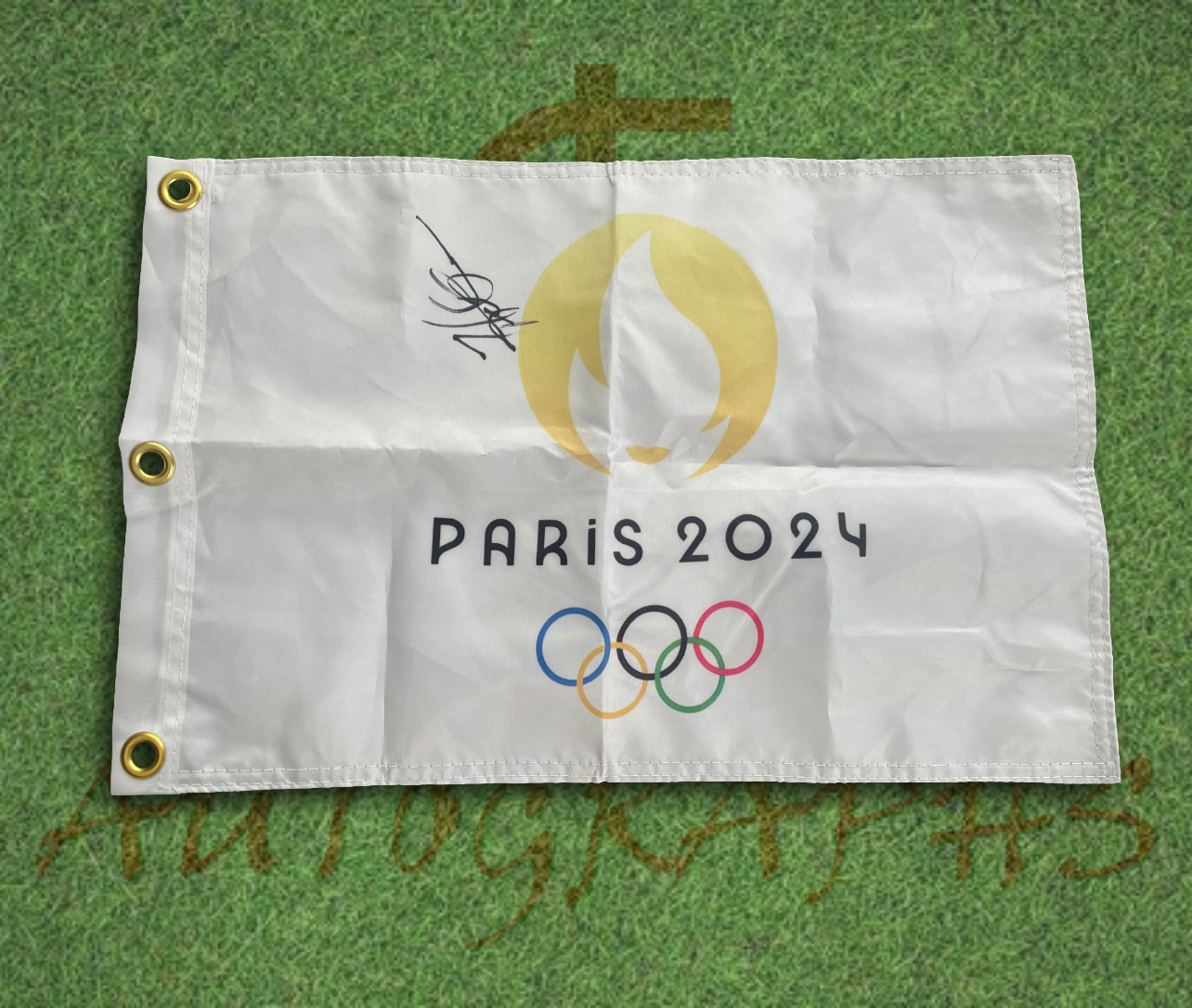 Hideki Matsuyama Signed Paris 2024 Golf Flag-ZCL Autographs-ZCL Autographs