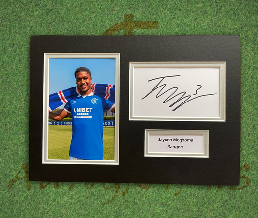 Jayden Megahoma Rangers Football Club Signed Presentation Mount Display-Signed Presentation Display-ZCL Autographs-ZCL Autographs