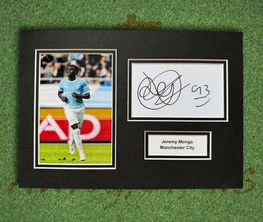 Jeremy Monga Manchester City Signed Presentation Mount Display-ZCL Autographs
