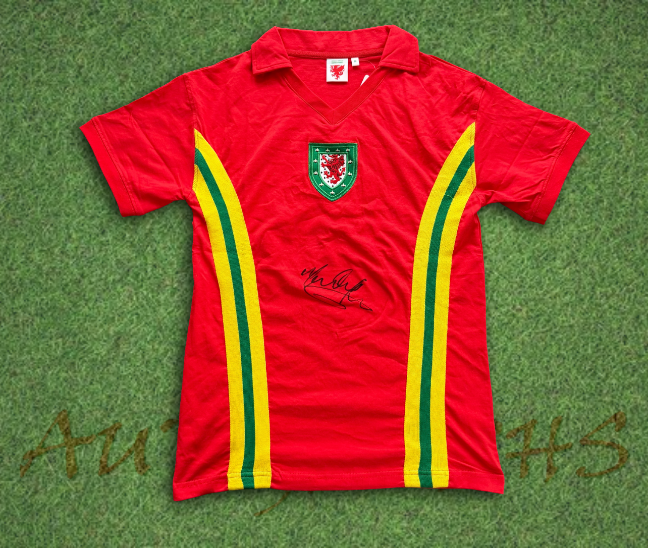 Mark Hughes Wales front Signed 1976 Football Home Shirt