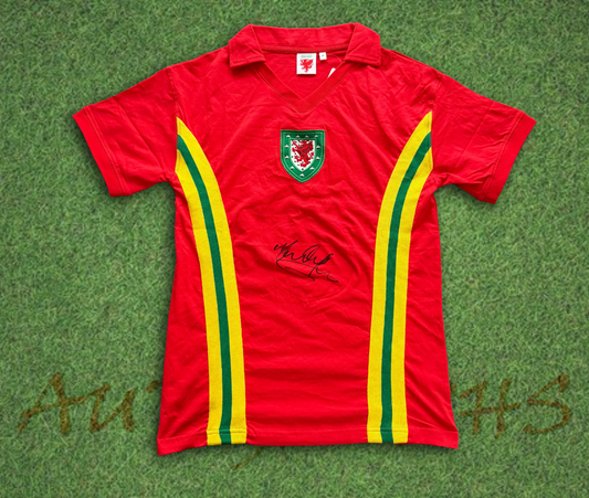 Mark Hughes Wales front Signed 1976 Football Home Shirt