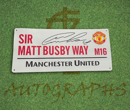 Matheus Cunha Signed Manchester United Sir Matt Busby Way Street Sign Autograph-Signed Street Sign-ZCL Autographs-ZCL Autographs