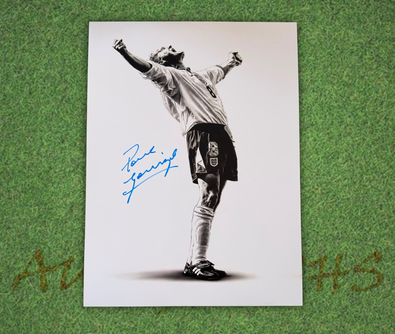 Paul Gascoigne Signed 16x12 England Euro 96 Art Photo 1