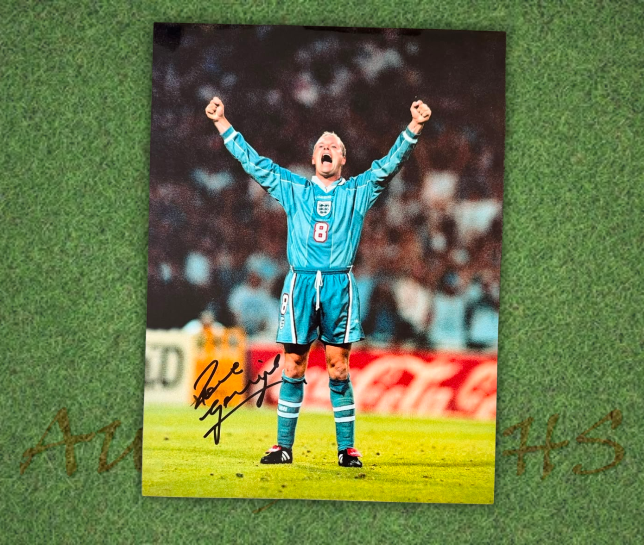Paul Gascoigne Signed 16x12 England Football Euro 1996 Celebration Photo 1