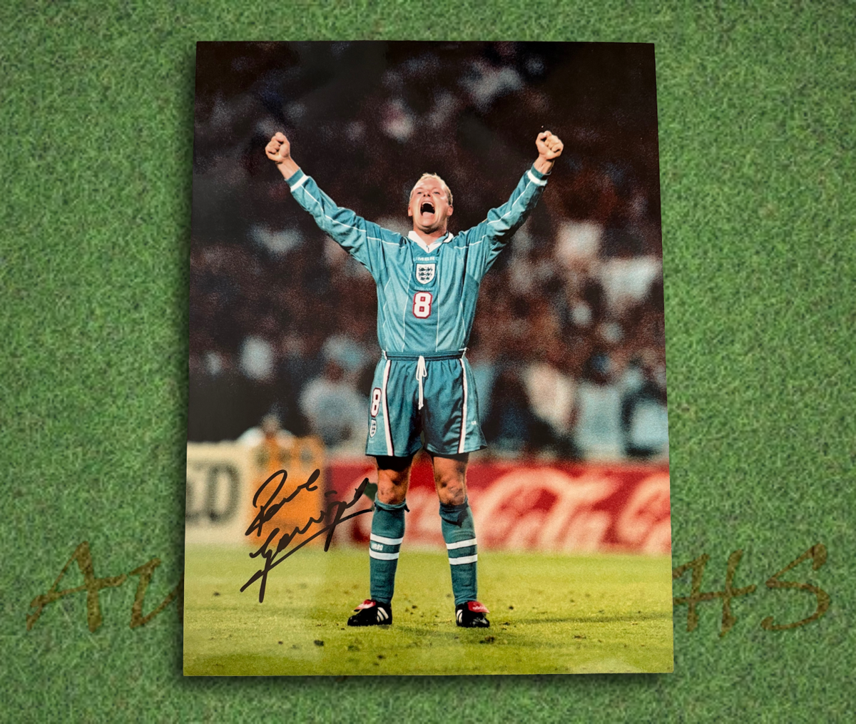 Paul Gascoigne Signed 16x12 England Football Euro 1996 Celebration Photo 10