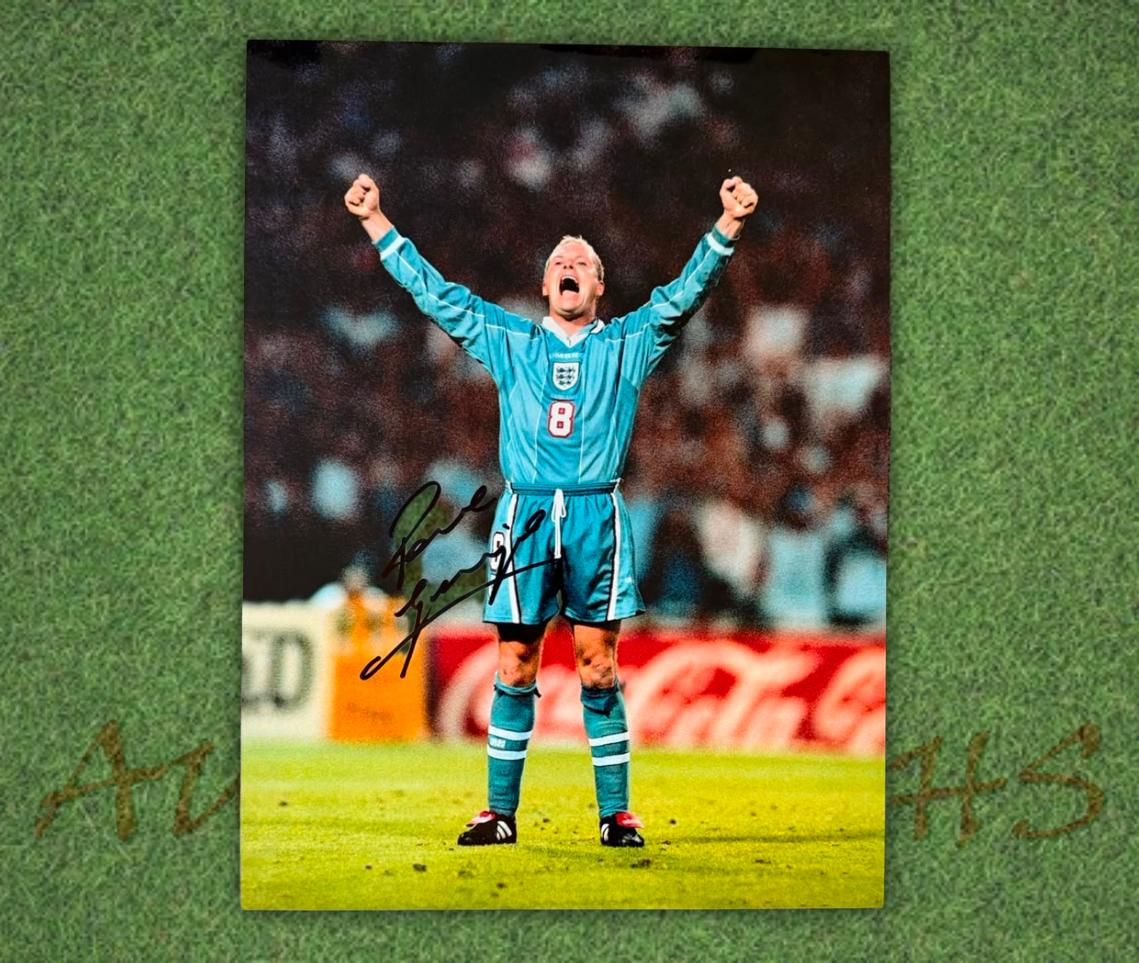 Paul Gascoigne Signed 16x12 England Football Euro 1996 Celebration Photo 3