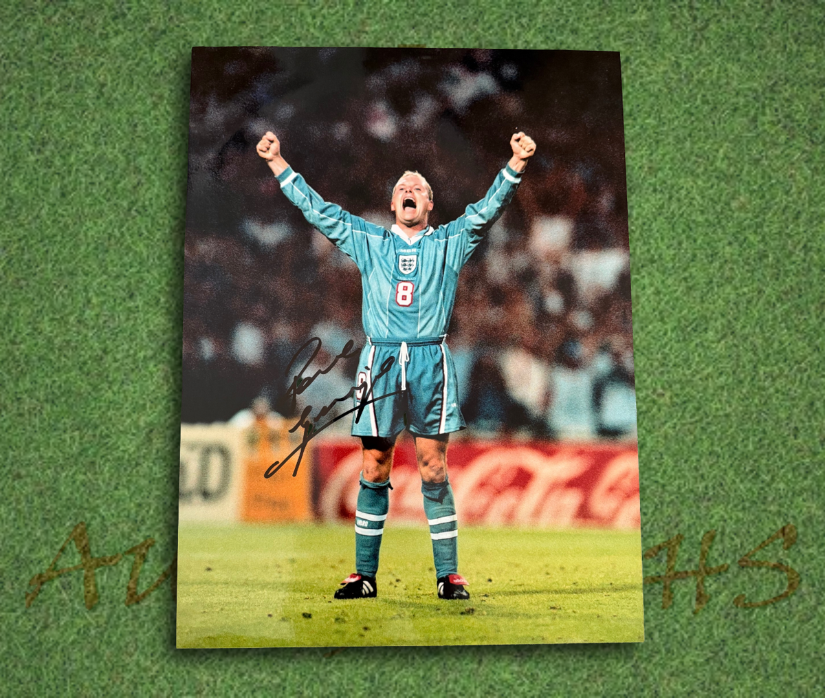 Paul Gascoigne Signed 16x12 England Football Euro 1996 Celebration Photo 7