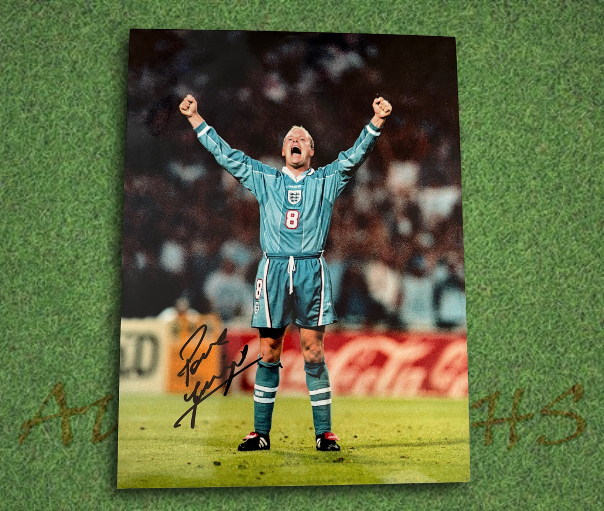 Paul Gascoigne Signed 16x12 England Football Euro 1996 Celebration Photo 8