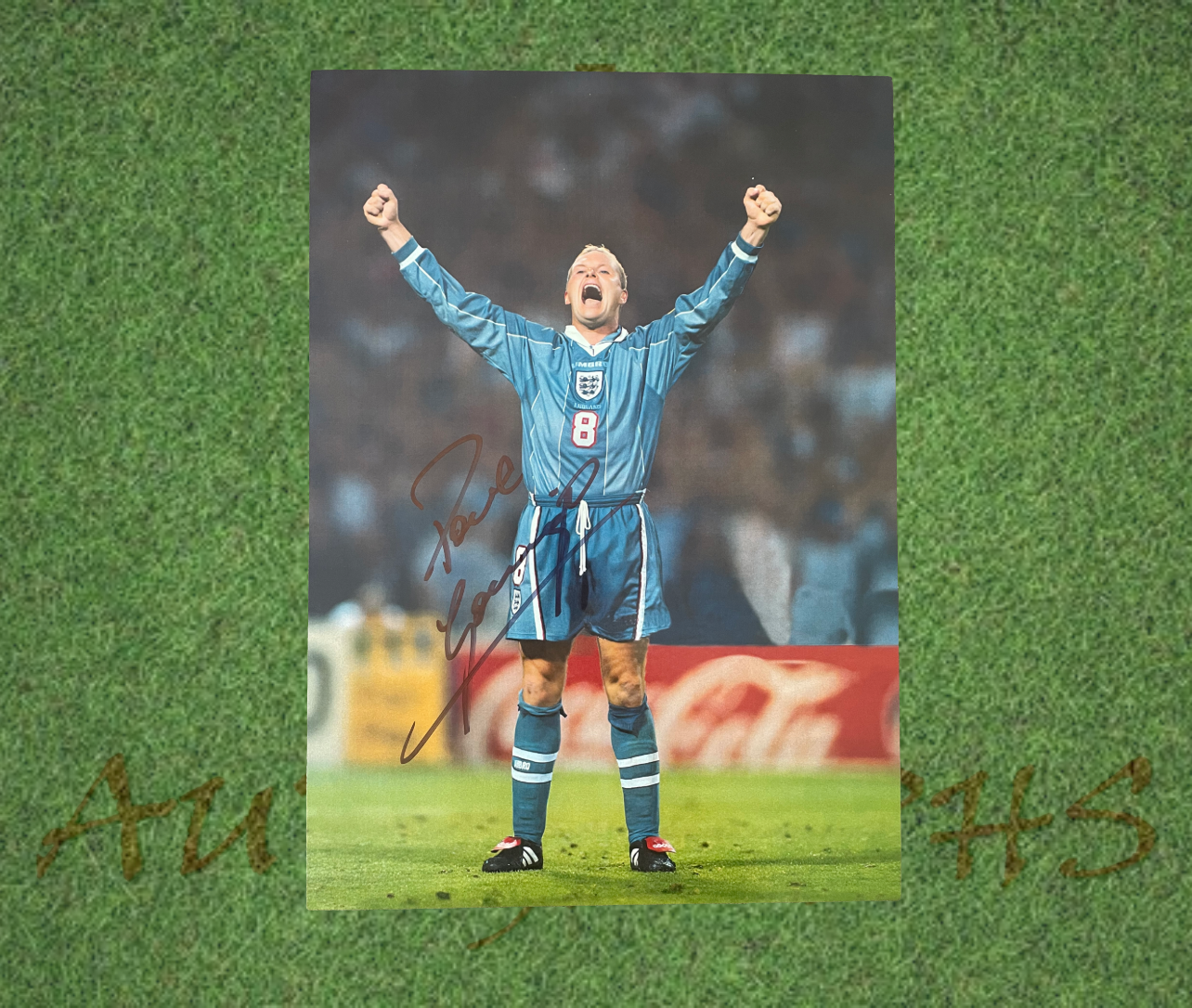 Paul Gascoigne Signed 42x30cm England Football Euro 1996 Celebration Photo-Signed Photo-ZCL Autographs-ZCL Autographs
