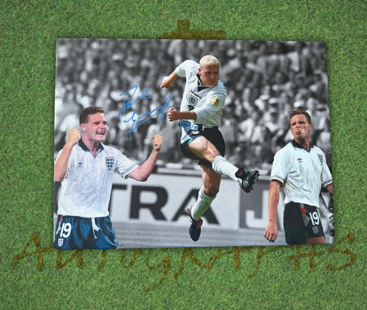 Paul Gascoigne Signed England Football Canvas Montage 16x12 1