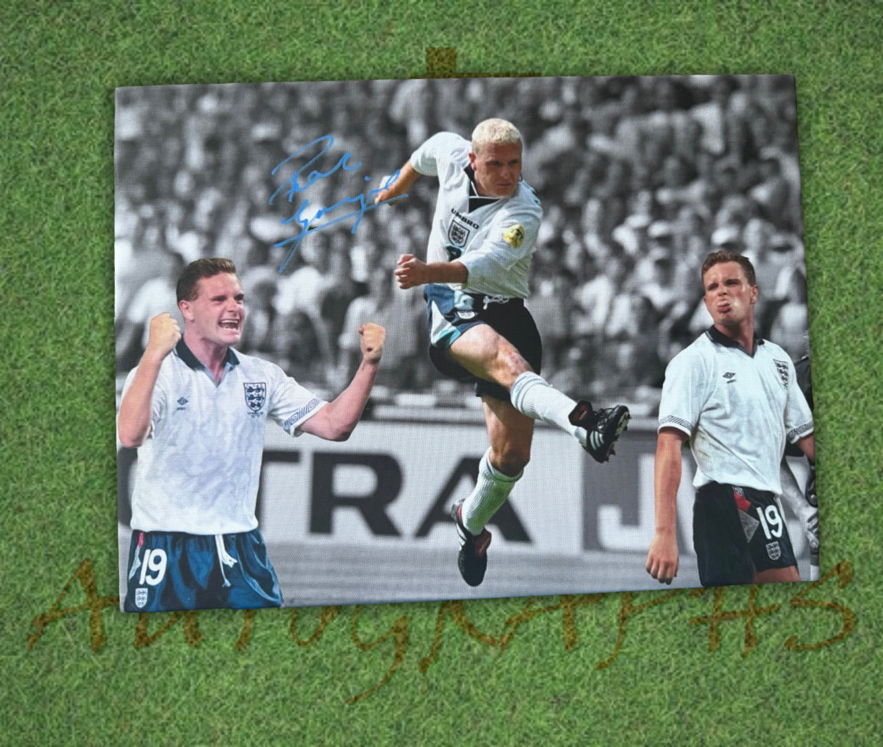Paul Gascoigne Signed England Football Canvas Montage 16x12 2