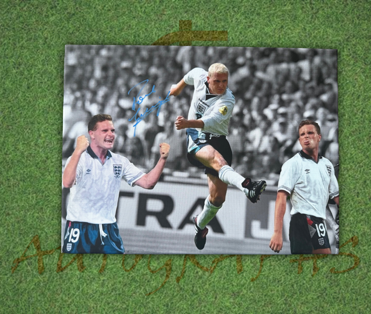 Paul Gascoigne Signed England Football Canvas Montage 16x12 3