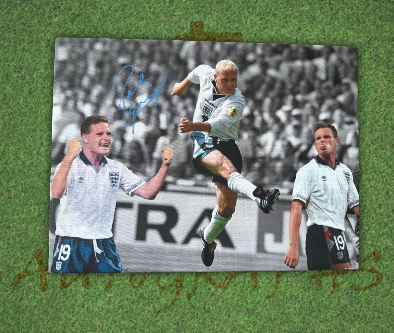 Paul Gascoigne Signed England Football Canvas Montage 16x12 4