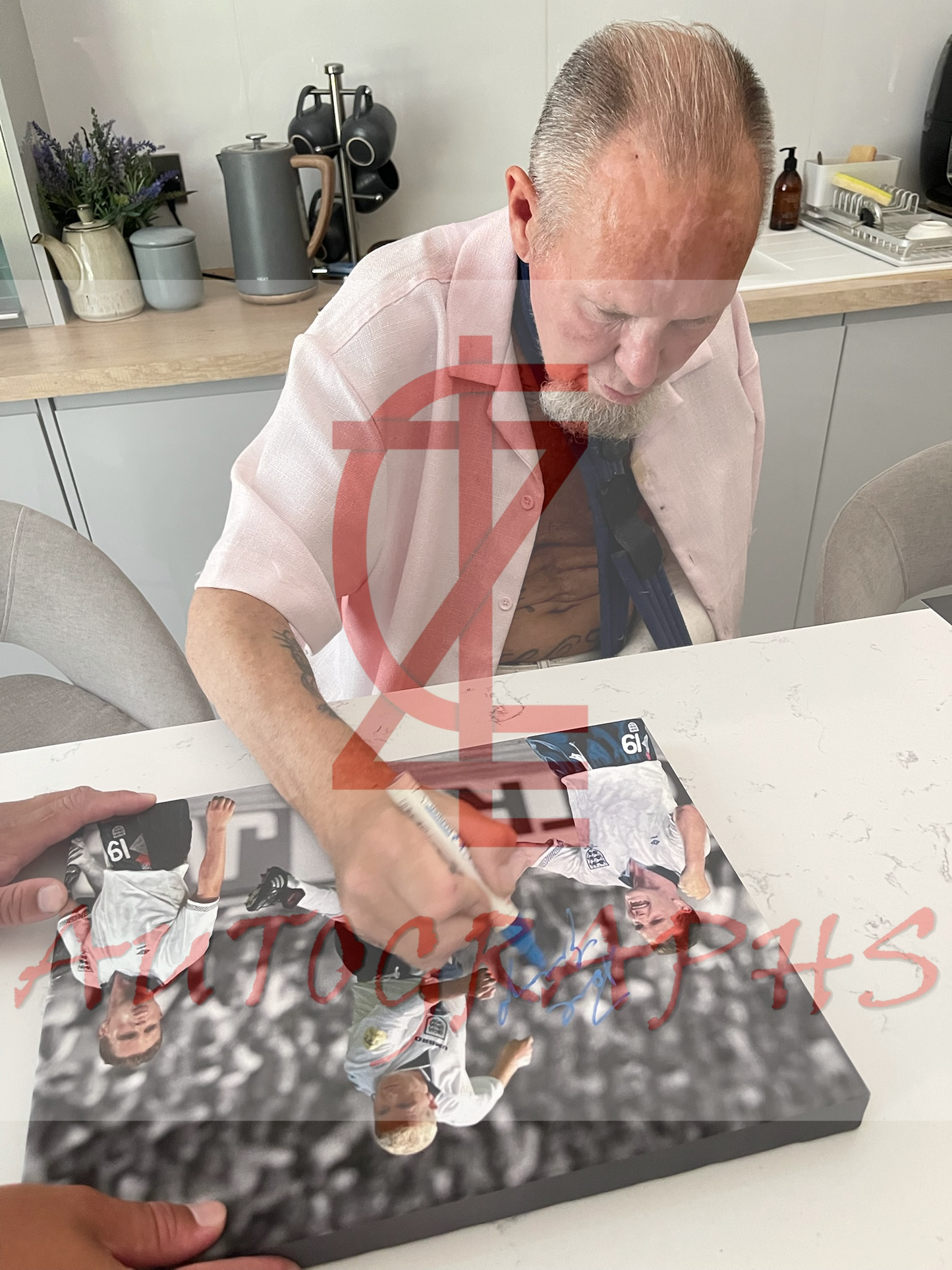 Paul Gascoigne Signed England Football Canvas Montage 16x12 Proof 1