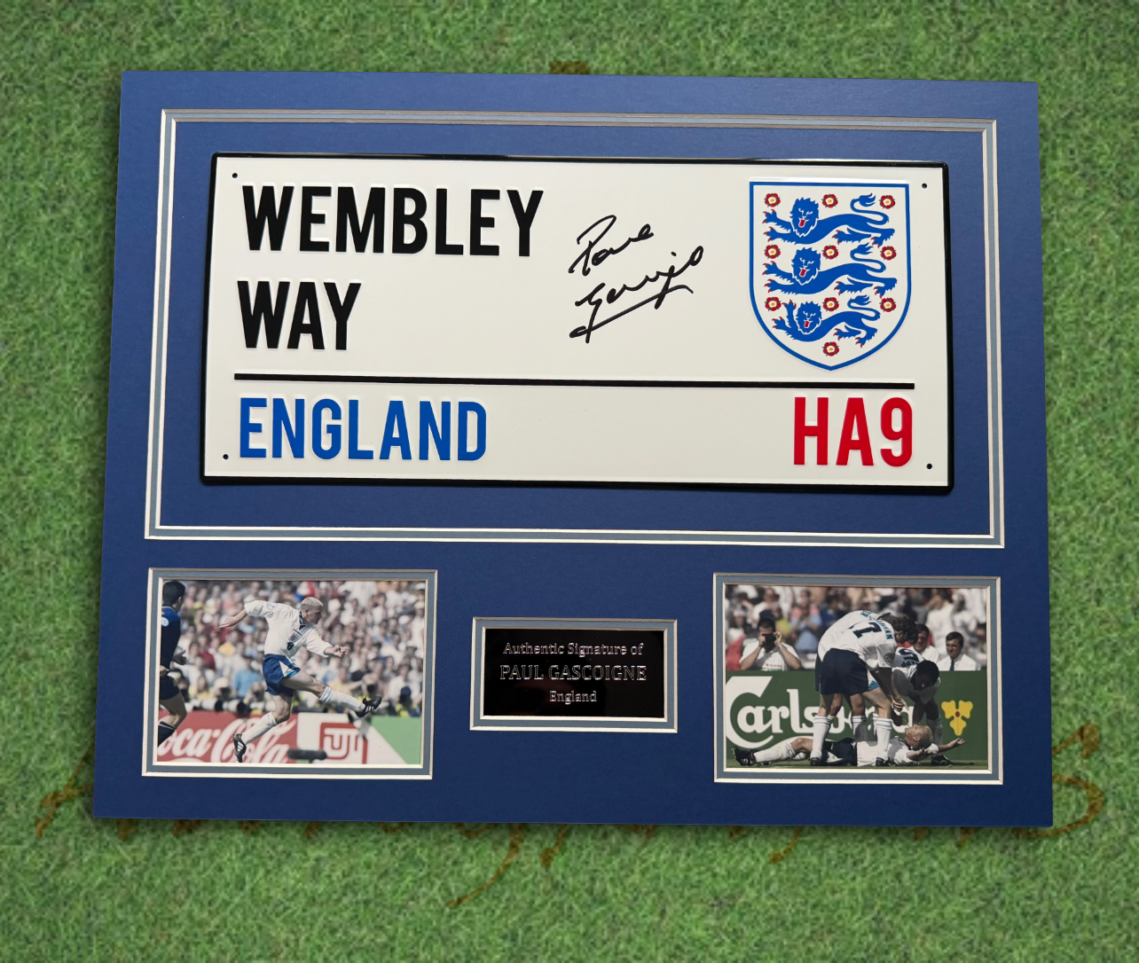 Paul Gascoigne Signed England Football Wembley Way Street Sign Mount