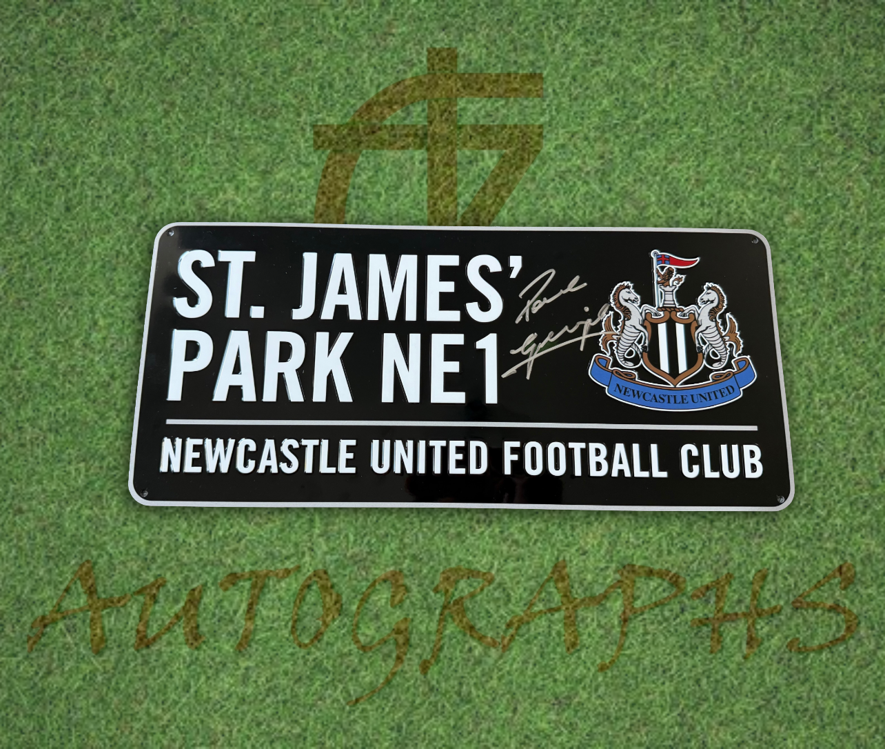 Paul Gascoigne Signed Newcastle United Football Club St James’ Park Black Street Sign