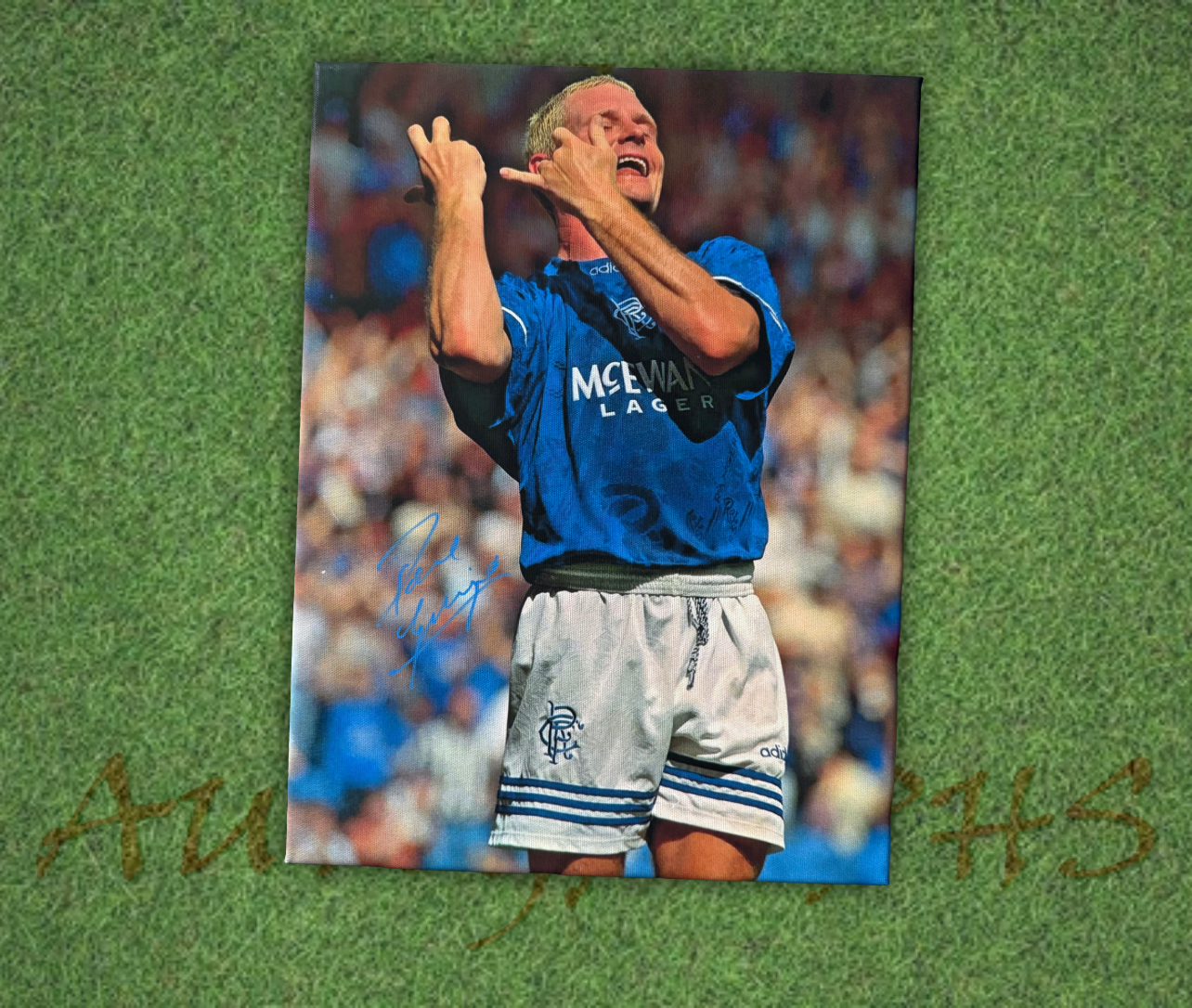 Paul Gascoigne Signed Rangers Flute Football Portrait Canvas 16x12 2