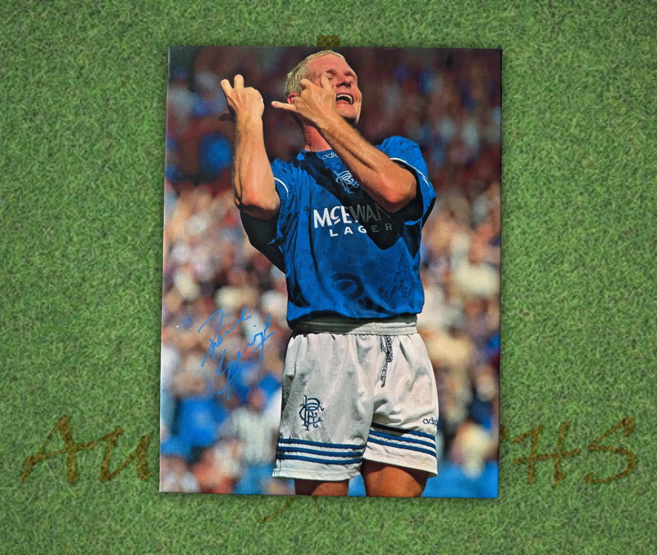 Paul Gascoigne Signed Rangers Flute Football Portrait Canvas 16x12 3
