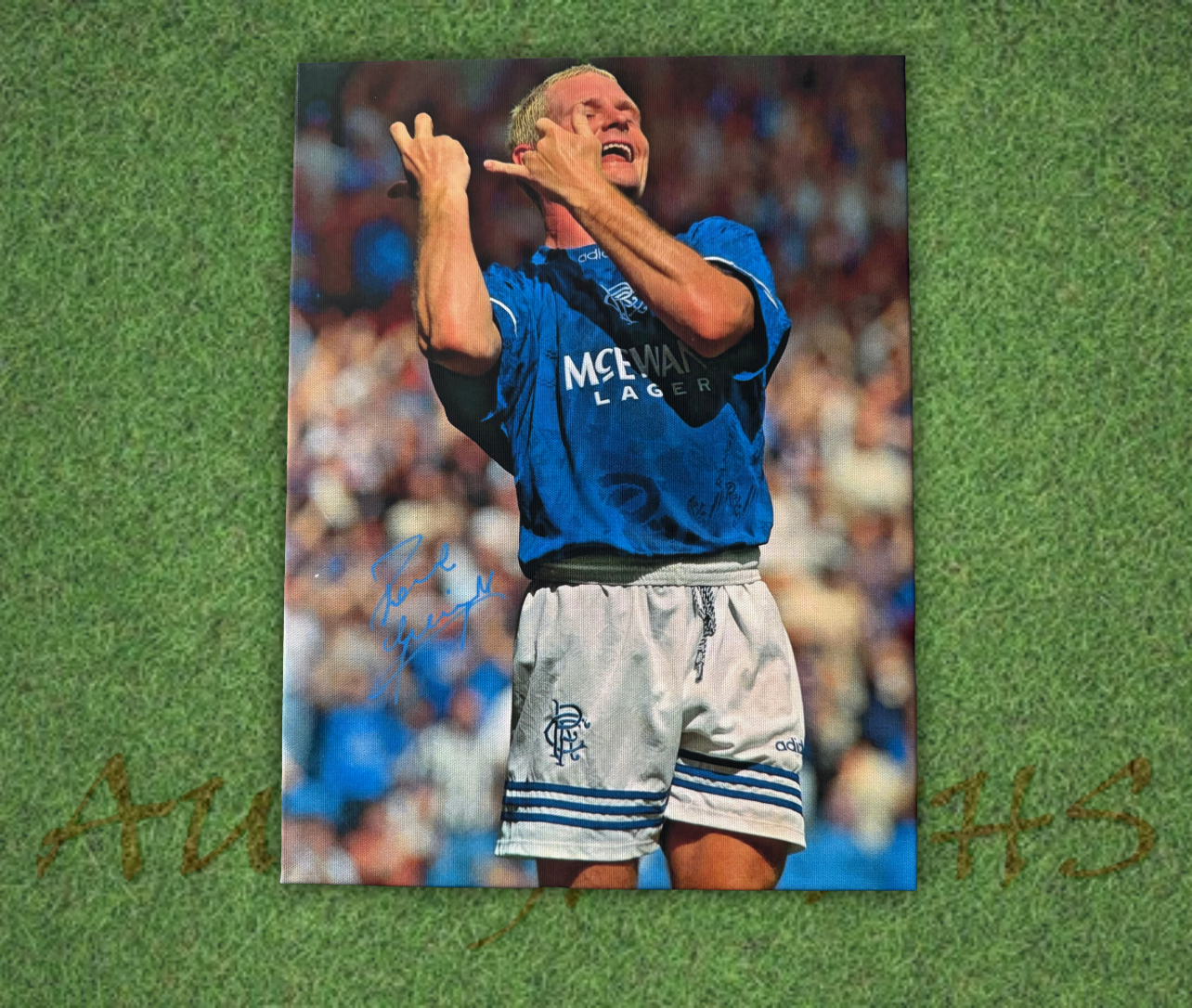 Paul Gascoigne Signed Rangers Flute Football Portrait Canvas 16x12 4