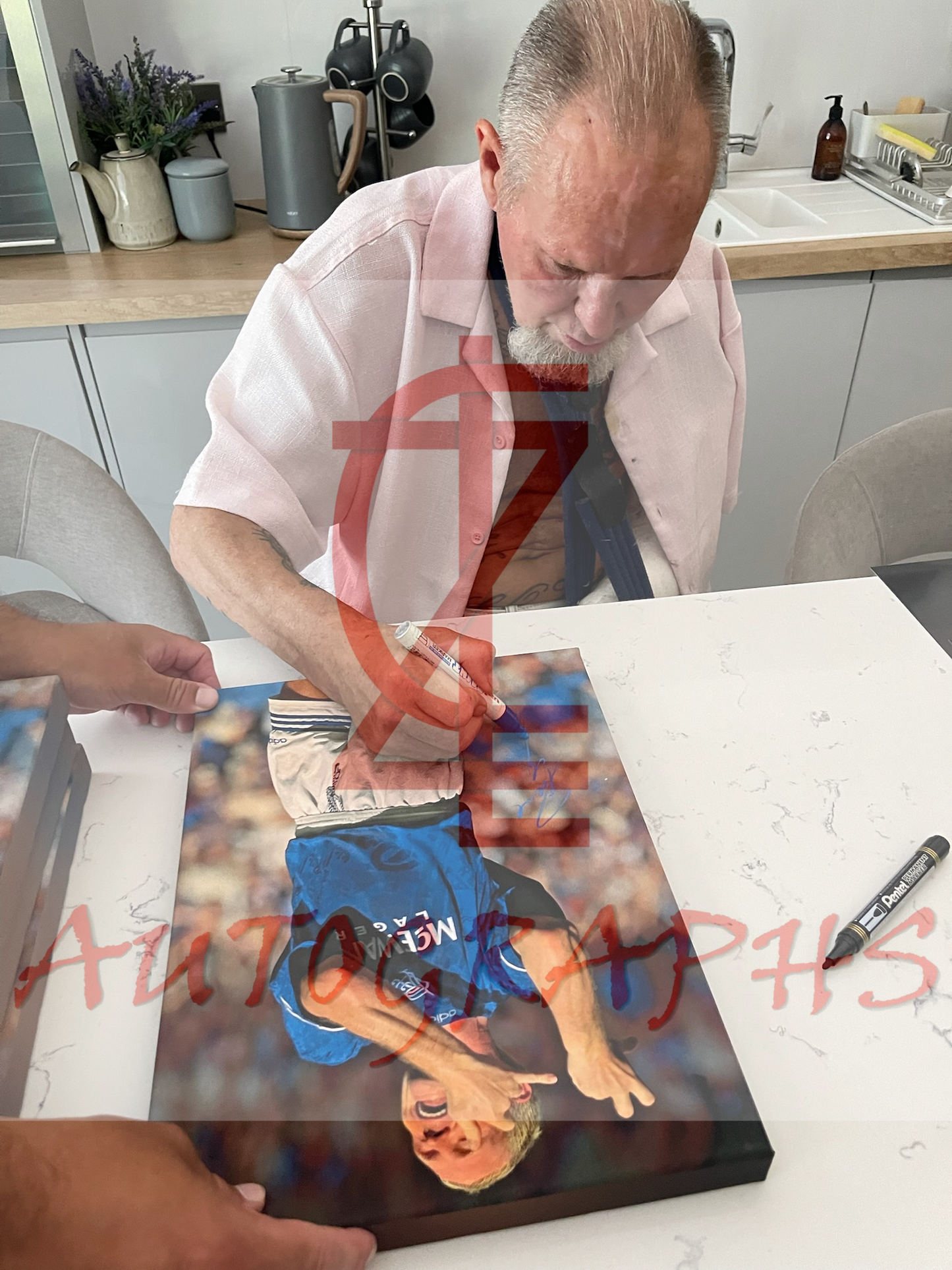 Paul Gascoigne Signed Rangers Flute Football Portrait Canvas 16x12 Proof 4