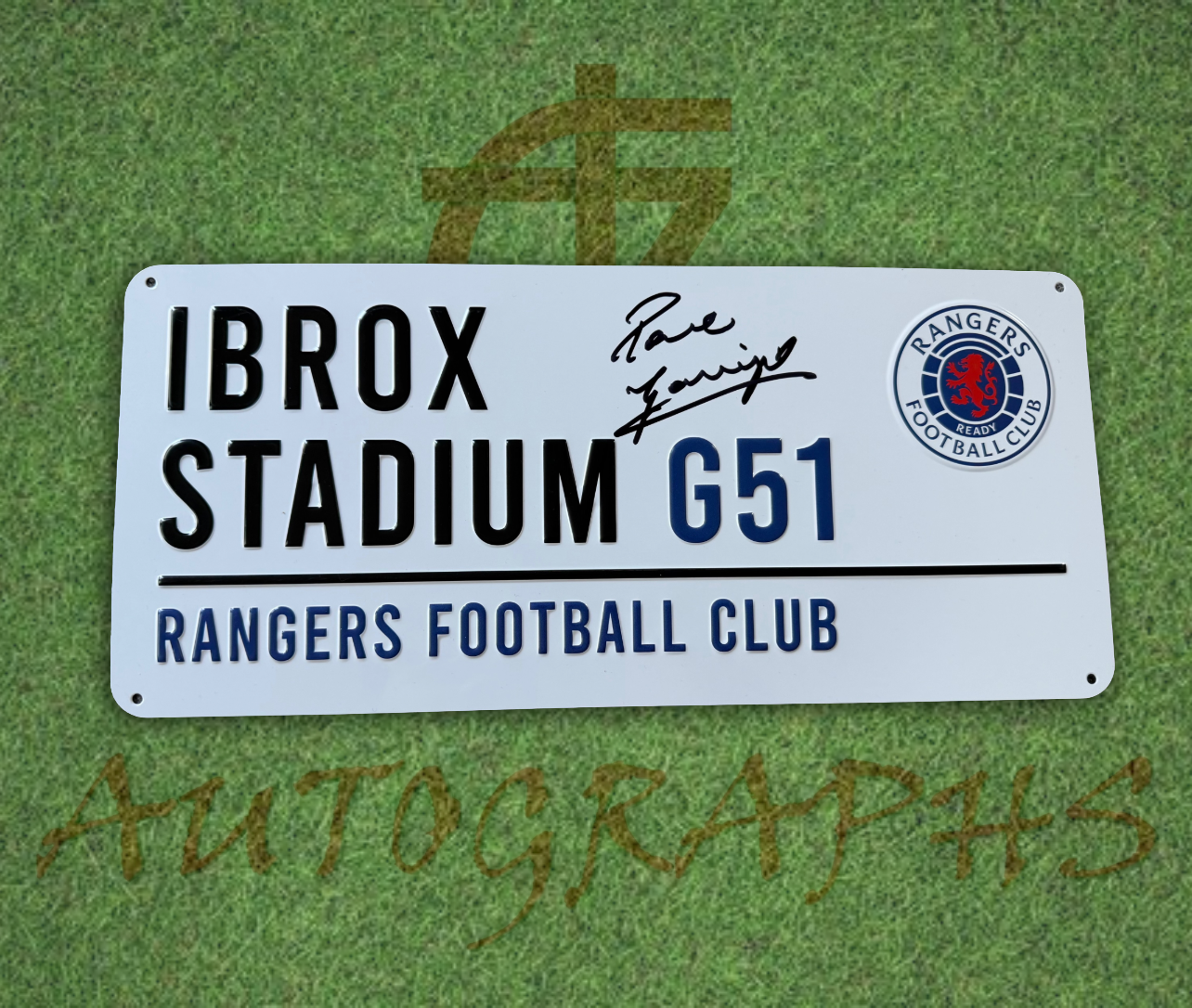 Paul Gascoigne Signed Rangers Football Club Ibrox Street Sign